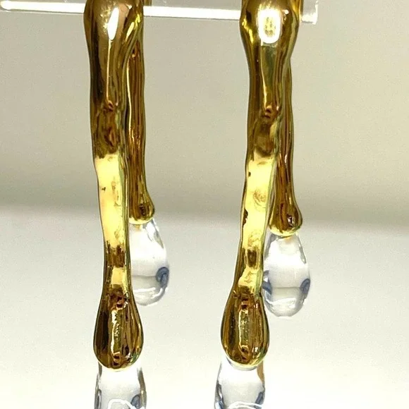 Earrings Front Back Double Drip Drop Lucite Gold Alexis Bittar JA24 - Picture 5 of 6